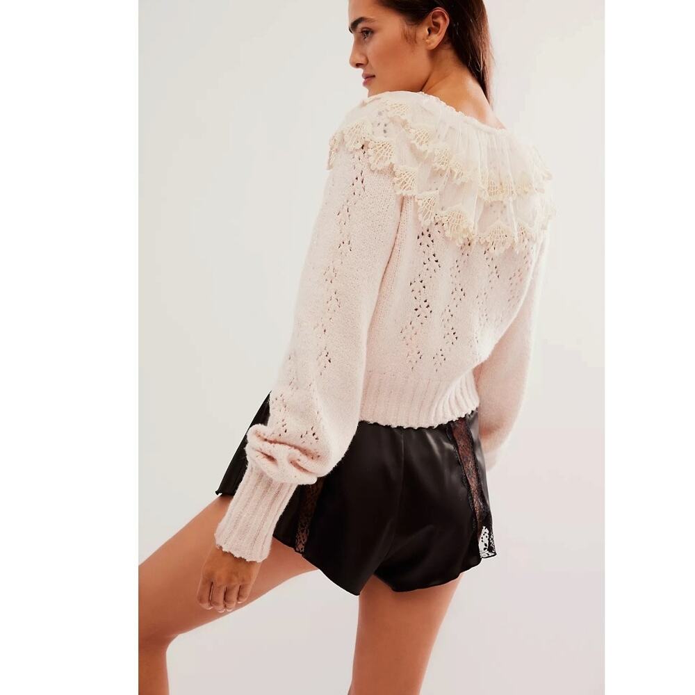 Free People XL Dainty Coquette Lace Collar Hold Me Closer Sweater - Picture 5 of 15